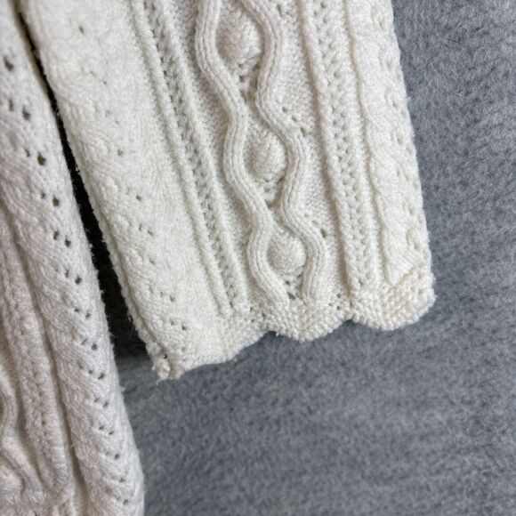 True Vintage 60s Tunic Sweater S White Cream Cable Knit Cardigan Pockets Cottage - Picture 7 of 16